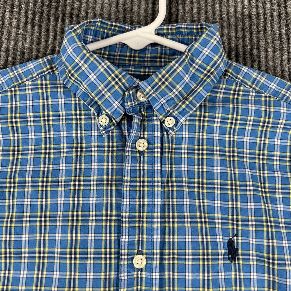 Ralph Lauren Shirt Youth Boys 7‎ Blue Plaid Long Sleeve Button Down Casual Dress